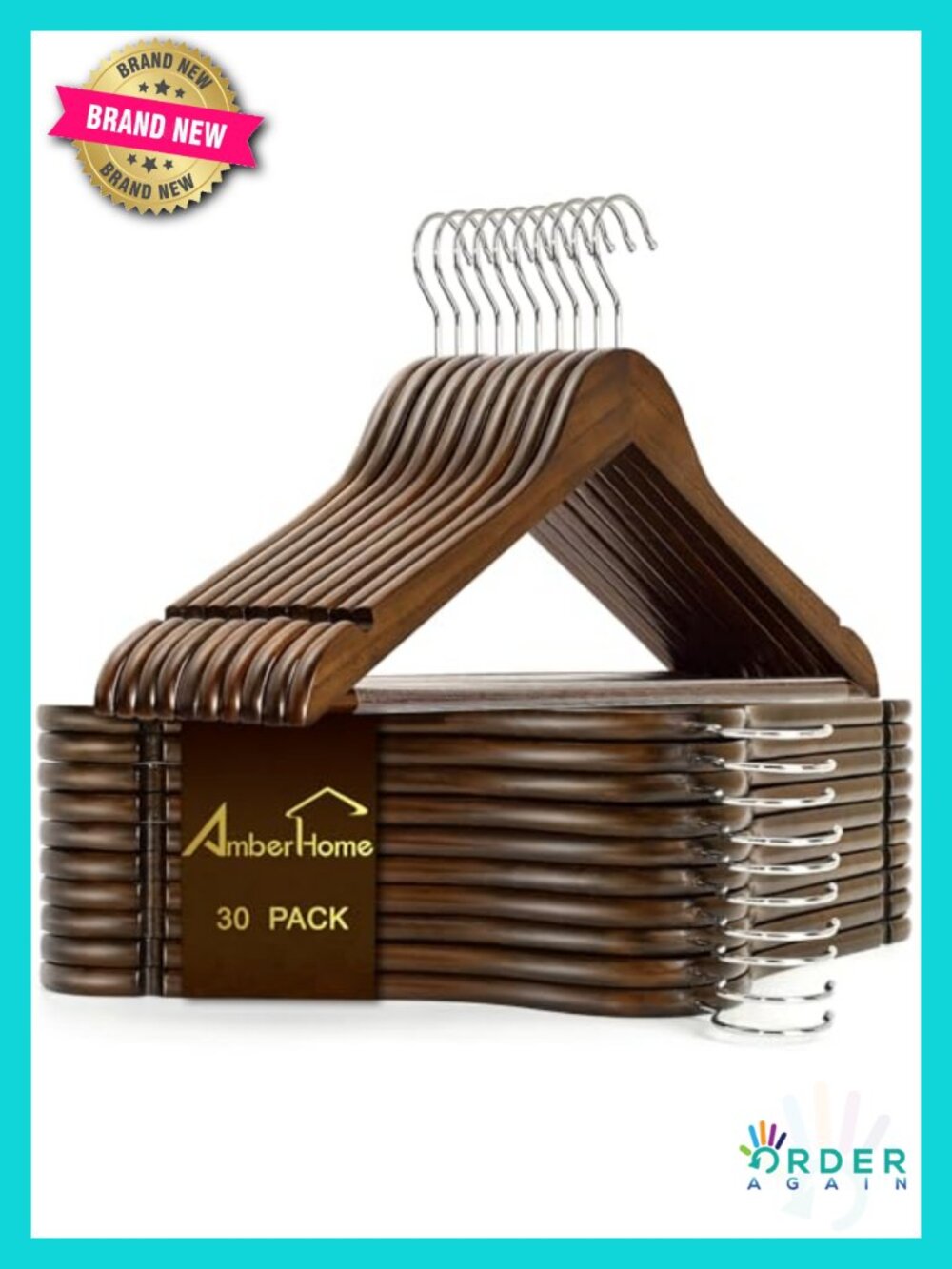 30 Pack Retro Wooden Coat Hangers with Non-Slip Pant Bar